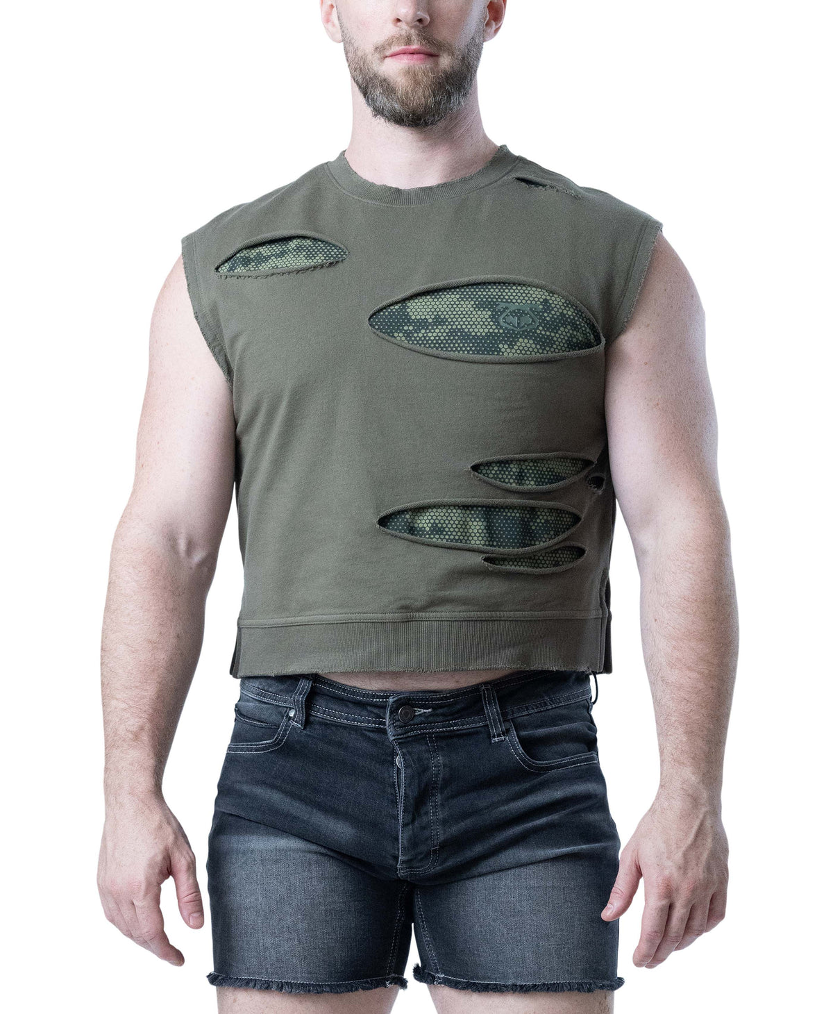 NASTY PIG SHRED SLEEVELESS CROP TOP - ARMY GREEN