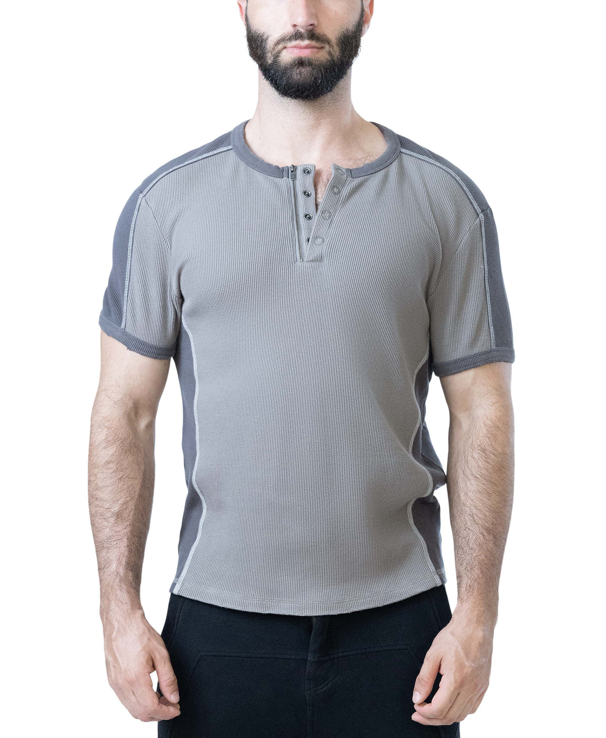 NASTY PIG THERMO HENLEY SHIRT - SHARK GREY/FOSSIL GREY