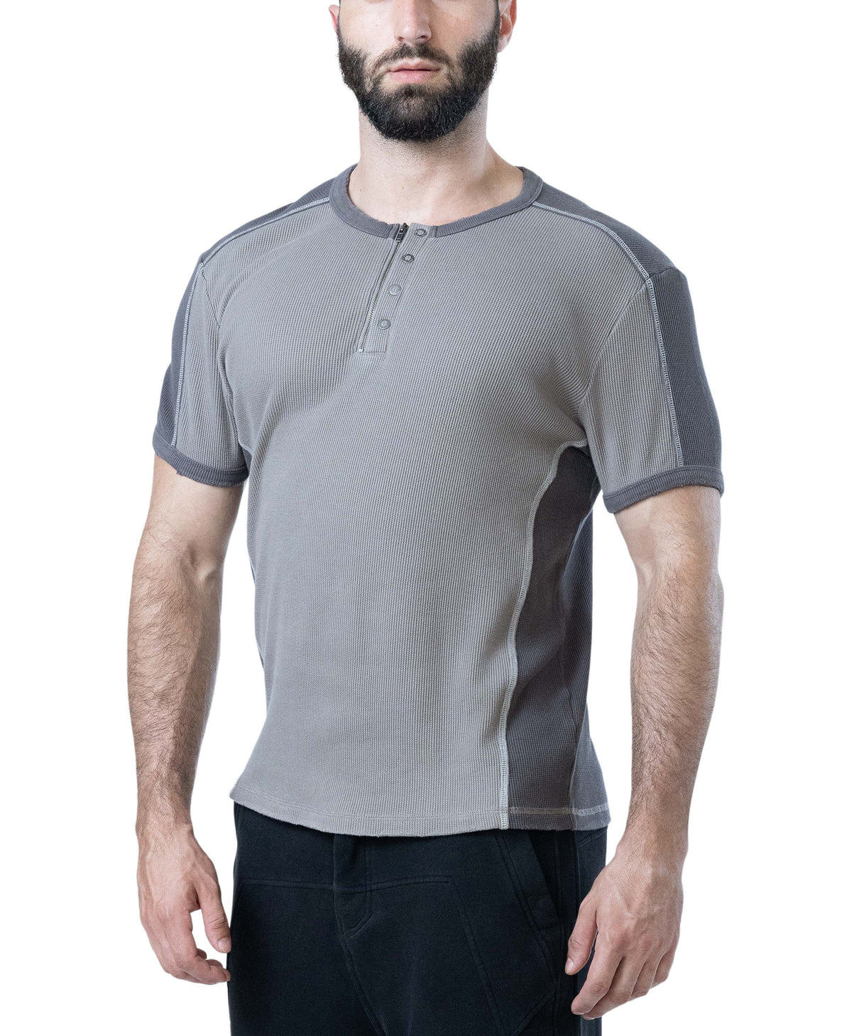 NASTY PIG THERMO HENLEY SHIRT - SHARK GREY/FOSSIL GREY